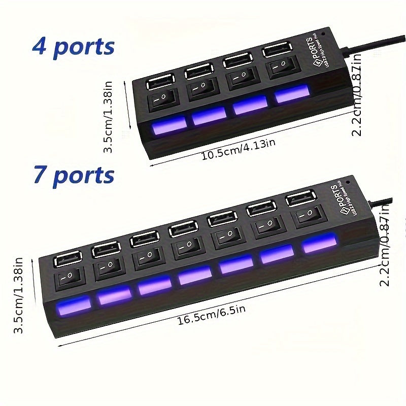 7-Port USB 2.0 Hub – 4 LED, On/Off Switch, for PC & Laptop