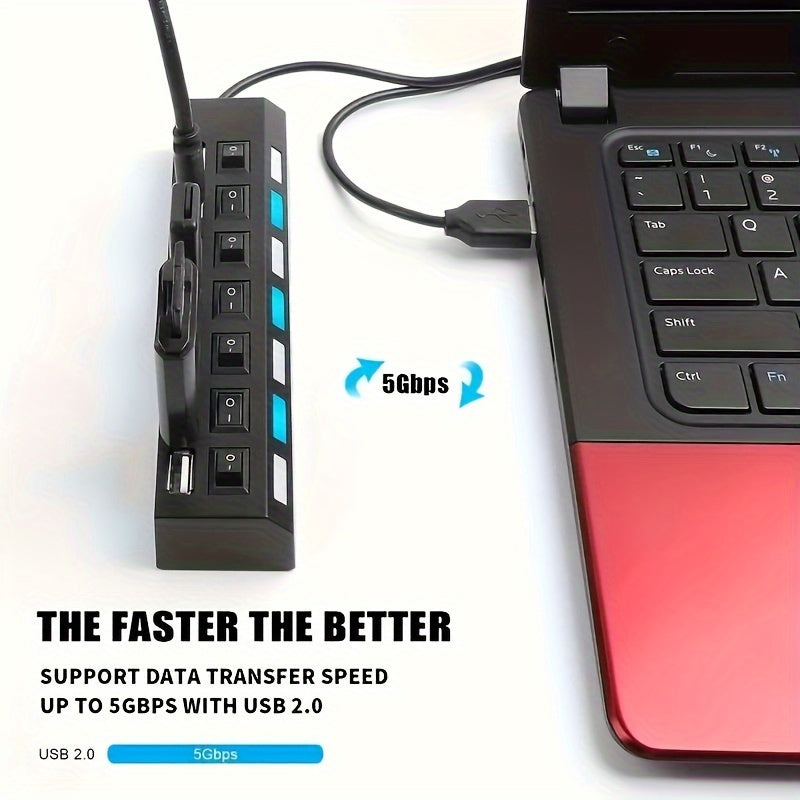 7-Port USB 2.0 Hub – 4 LED, On/Off Switch, for PC & Laptop