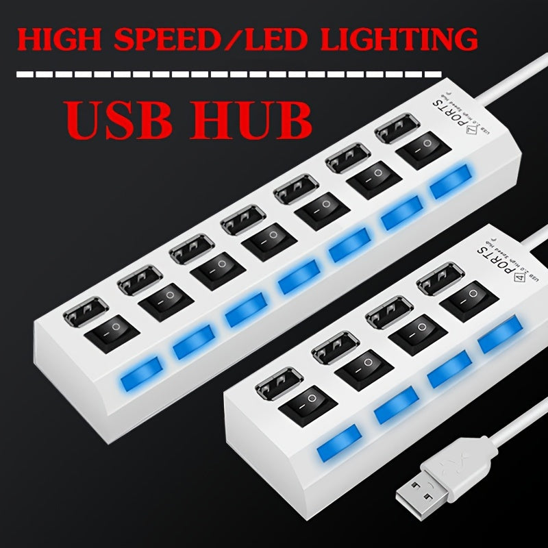 7-Port USB 2.0 Hub – 4 LED, On/Off Switch, for PC & Laptop