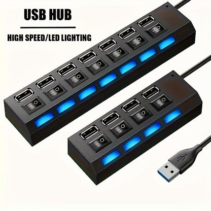7-Port USB 2.0 Hub – 4 LED, On/Off Switch, for PC & Laptop