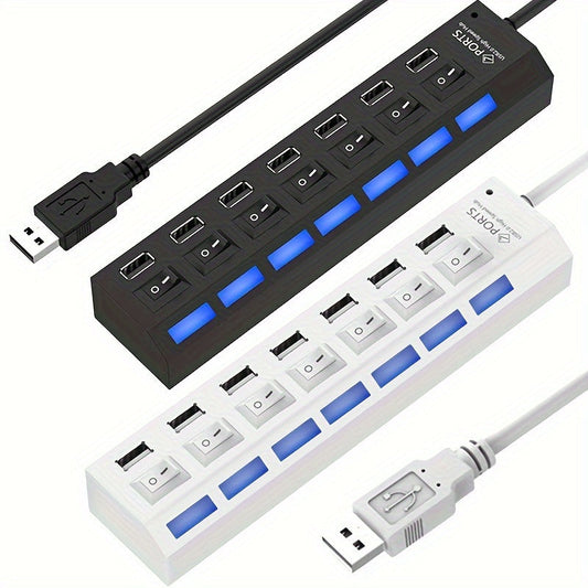 7-Port USB 2.0 Hub – 4 LED, On/Off Switch, for PC & Laptop